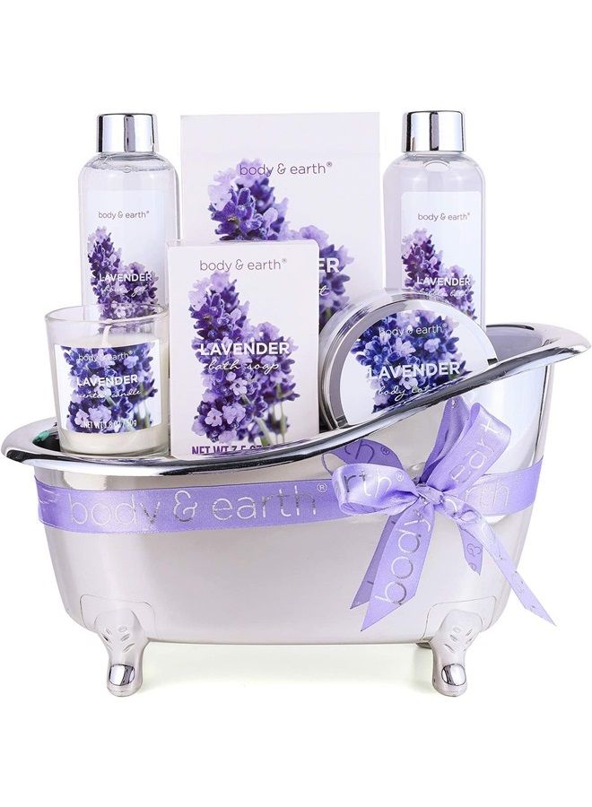 Gift Set for Women, Gift Basket for Women, Body & Earth Women Bath Set Lavender Spa Baskets with Bubble Bath, Bath Salts, Body Lotion, Scented Candle,Gifts for Women,Father's Day Gifts, Fathers Day Gi