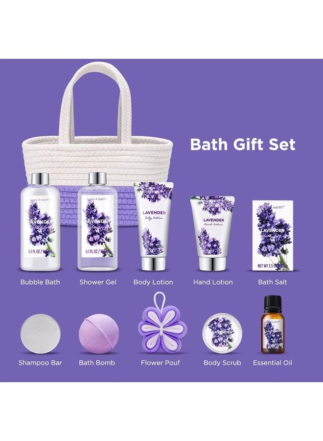 Gift Basket for Women - Bath Gifts Set for Women, Body & Earth Women Gift Basket with Essential Oil, Shower Gel, Bubble Bath, Body Lotion, Lavender Gifts for Women,Gifts for dad,Mom, father's Day Gift