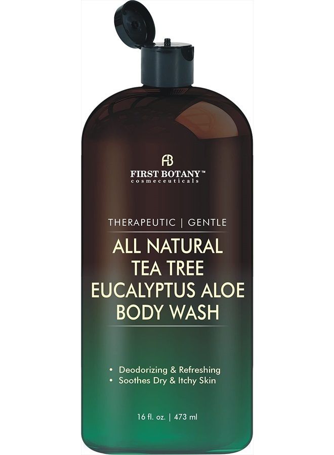 ALL Natural Tea Tree Body Wash - Fights Body Odor, Athlete's Foot, Jock Itch, Nail Issues, Dandruff, Acne, Eczema, Shower Gel for Women & Men, Eucalyptus Aloe Skin Cleanser / body soap-16 fl oz