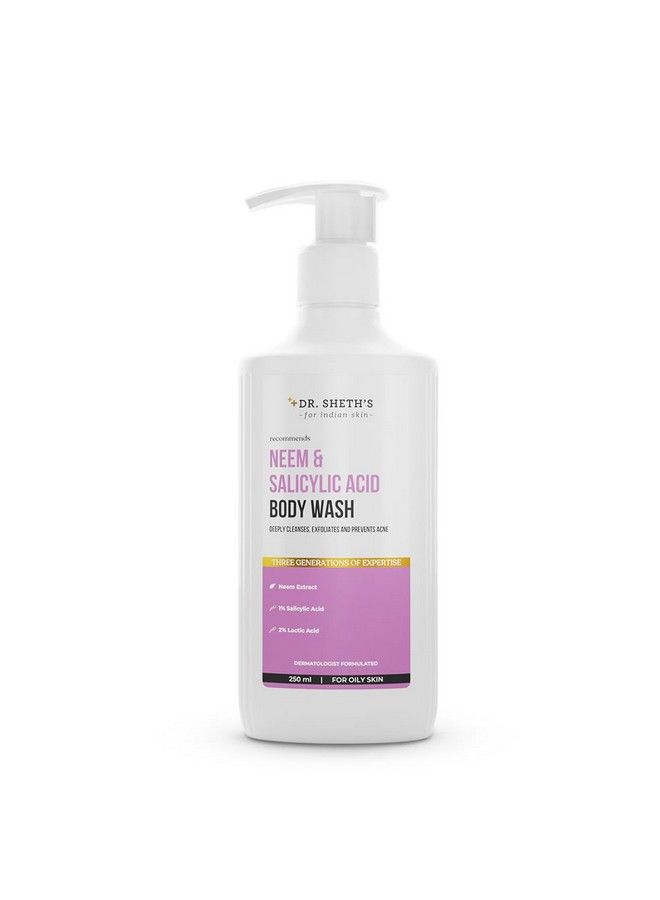 Neem & Salicylic Acid Body Wash ; Prevents Body Acne Rough & Bumpy Skin ; With Lactic Acid For Gentle Exfoliation & Deep Cleansing ; Suits All Skin Types ; Men & Women ; 250 Ml