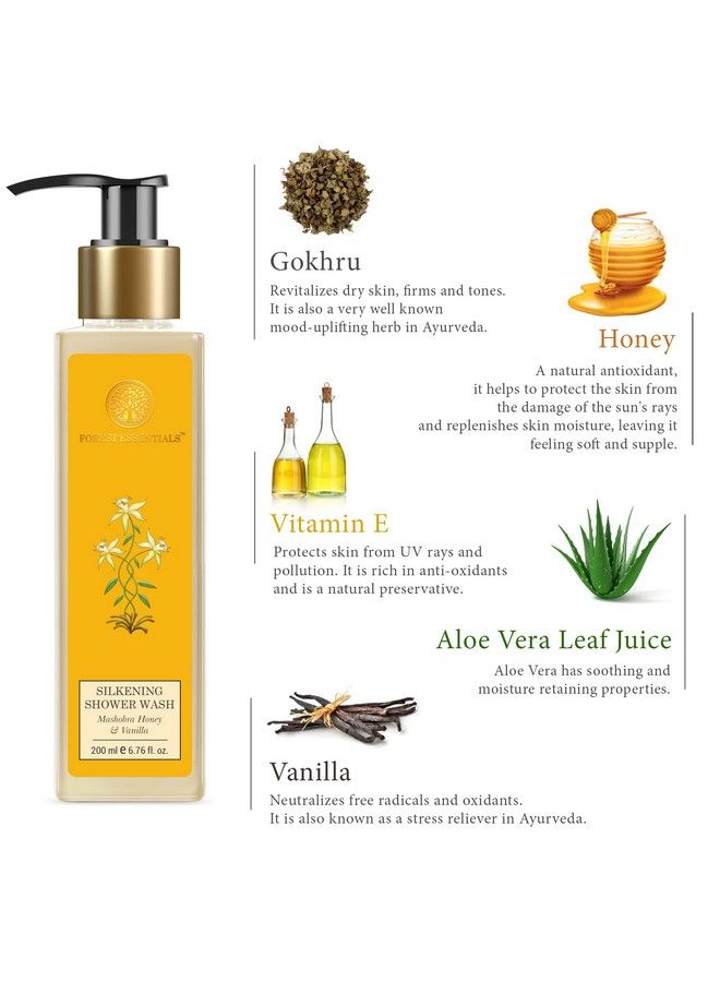 Silkening Shower Wash Mashobra Honey & Vanilla ; Natural Body Wash Enriched With Active Ingredients For Soft & Smooth Skin ; Paraben & Sulphate Free Ayurvedic Body Wash ; For Women & Men ; 200 Ml