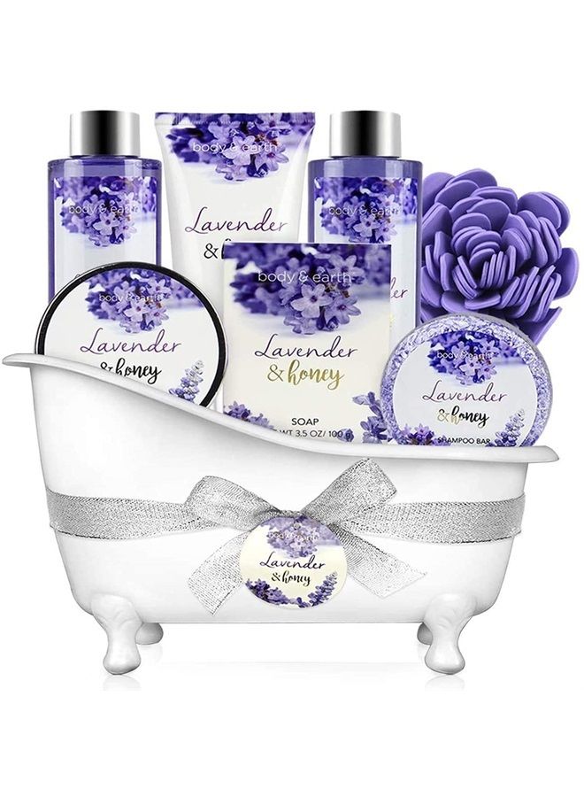 Gift Basket for Women - Gift Set for Women, Body & Earth Women Bath Set 8 Pcs Lavender&Honey Scent with Bubble Bath, Shower Gel, Body Lotion, Bath Salt, Birthday Gifts for dad,Mom,Father's Day Gifts