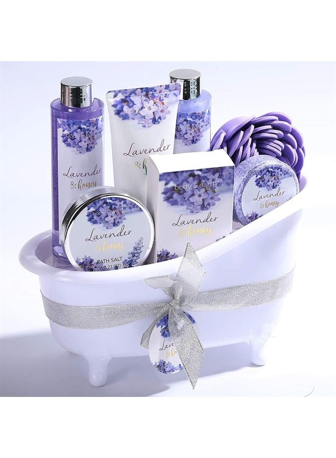 Gift Basket for Women - Gift Set for Women, Body & Earth Women Bath Set 8 Pcs Lavender&Honey Scent with Bubble Bath, Shower Gel, Body Lotion, Bath Salt, Birthday Gifts for dad,Mom,Father's Day Gifts