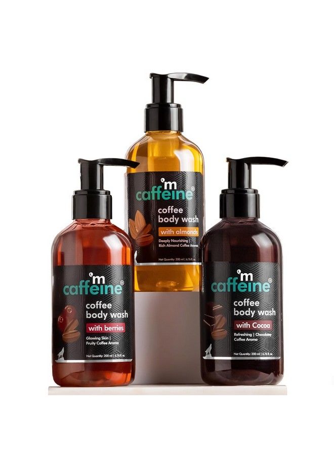 Coffee Body Washes For Tan Removal & Deep Cleansing ; Assorted Value Pack Combo ; Contains 3 Shower Gels In Energizing Aroma Of Berry Almond & Cocoa ; Pack Of 3 ; 600Ml