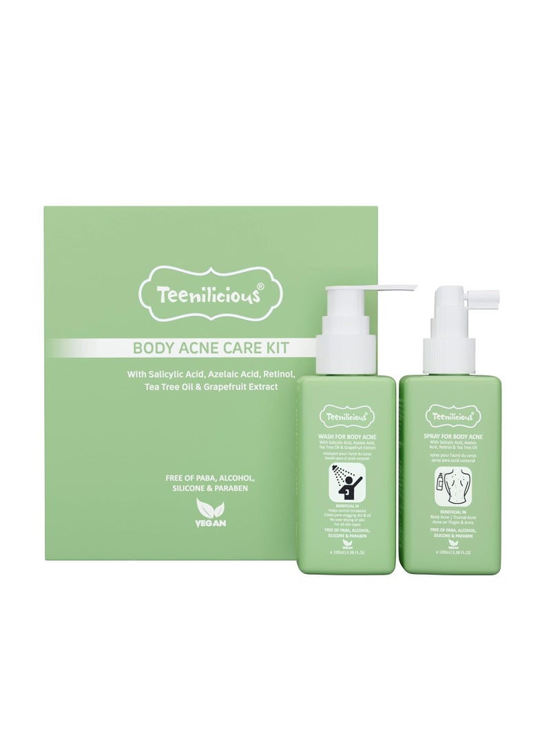 Teenilicious Acne Body Spray Body Wash Combo Pack With 2% Salicylic Acid 1% Retinol Tea Tree Oil Pack of 2