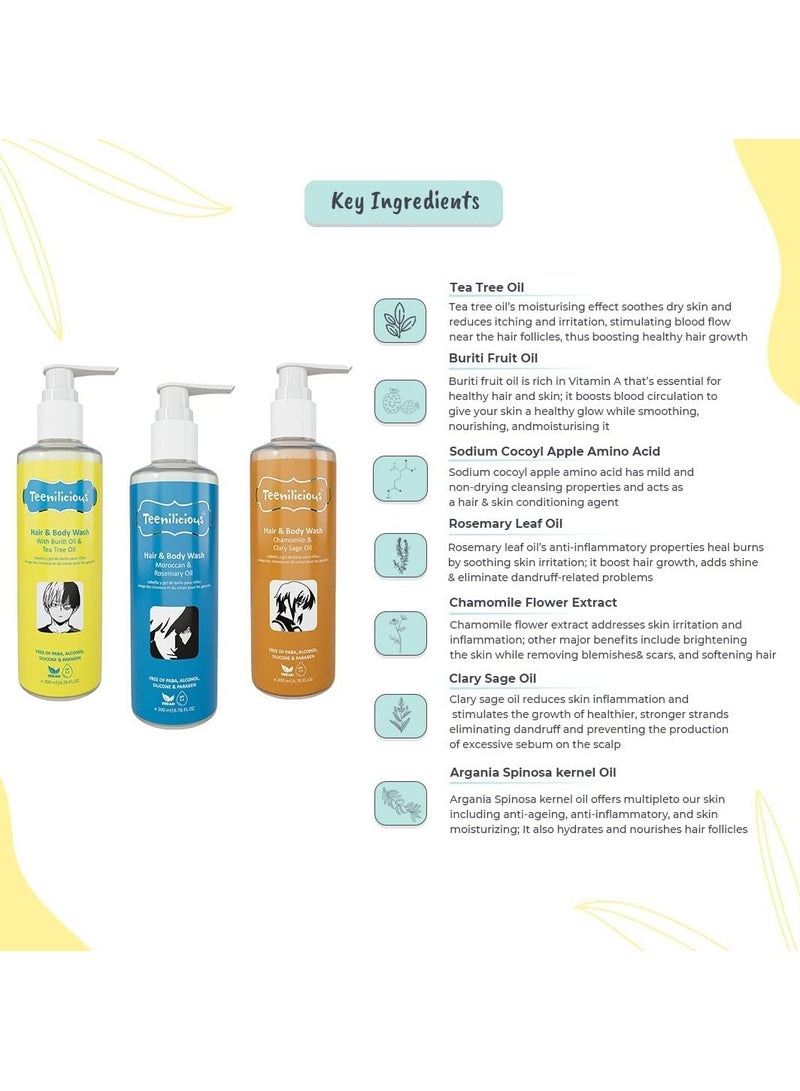 Teenilicious Hair Body Wash Non Irritating Drying Formulation Free From Silicones Paraben Sulphates PACK OF 3