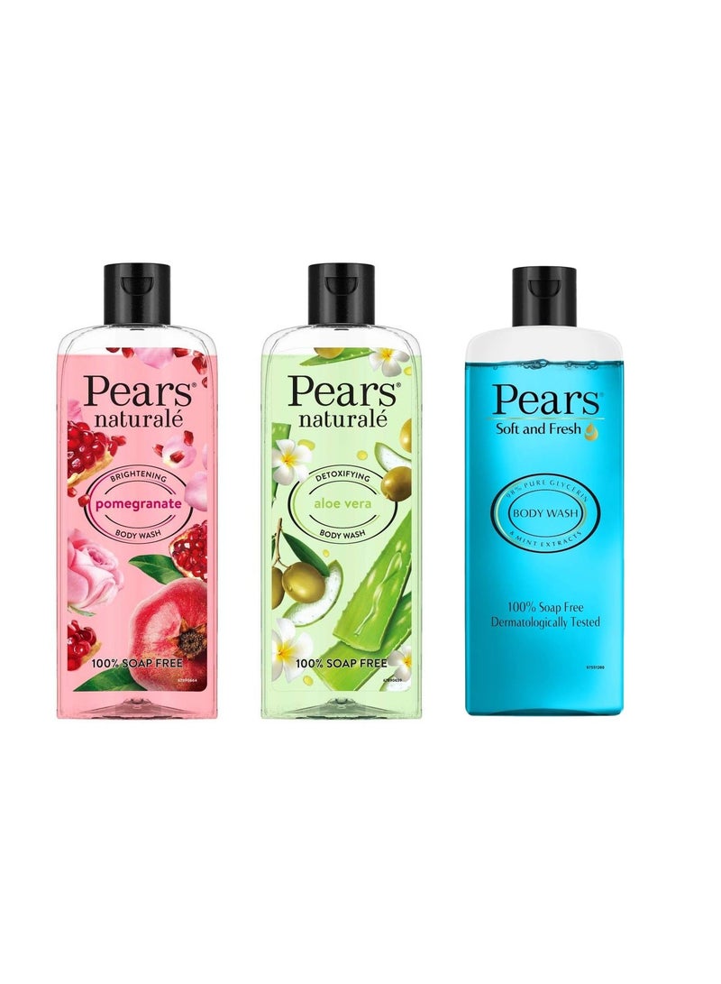 Pears Naturale Detoxifying Aloevera Bodywash 250 ml And Pears Naturale Brightening Pomegranate Bodywash 250ml And Pears Soft Fresh Shower Gel 250ml