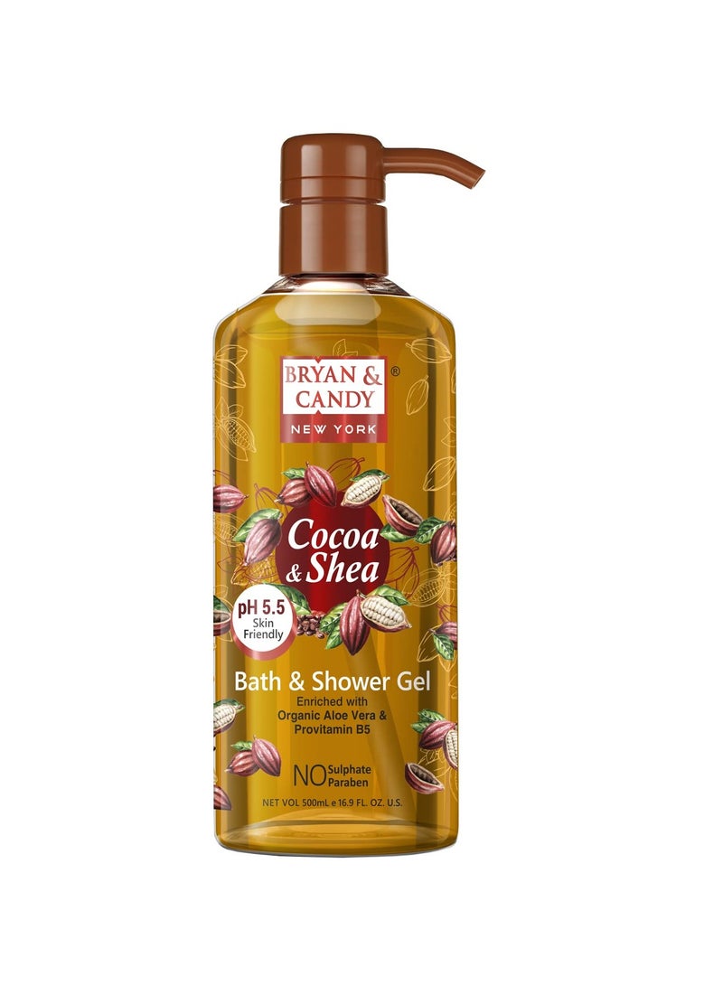 Bryan And Candy Cocoa Shea Bath And Shower Gel Enriched with Organic Aloe Vera Pro Vitamin B5 Skin Friendly pH 5.5 All Skin Types 500Ml Pack of 1