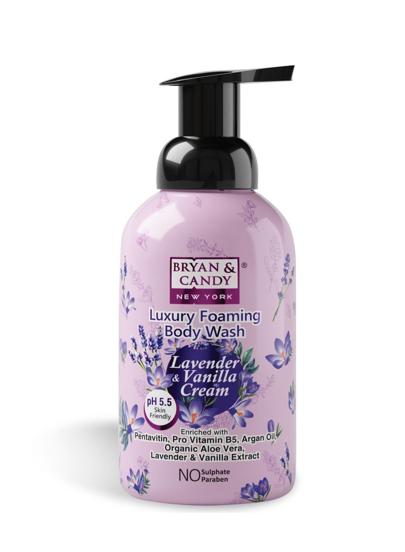 Bryan And Candy Lavender Vanilla Cream Luxury Foaming Body Wash with Pentavitin Pro Vit B5 Argan Oil Lavender Vanilla Extract Skin Friendly pH 5.5 All Skin Types 400Ml