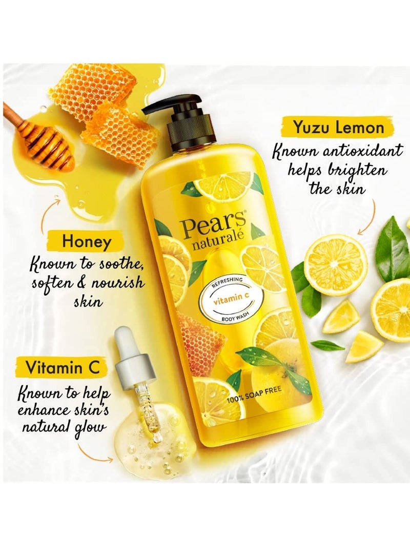 Pears Naturale Refreshing Vitamin C Body Wash with Natural Yuzu Lemon Vitamin C Honey Extract for Refreshed Radiant Skin 750 ml