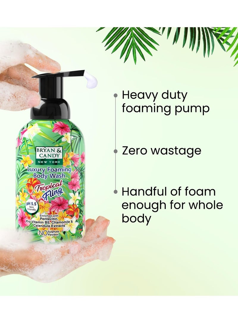 Bryan And Candy Tropical Fling Luxury Foaming Body Wash with Pentavitin Pro Vit B5 Argan Oil Chamomile Calendula Extracts Skin Friendly pH All Skin Types 400 Ml