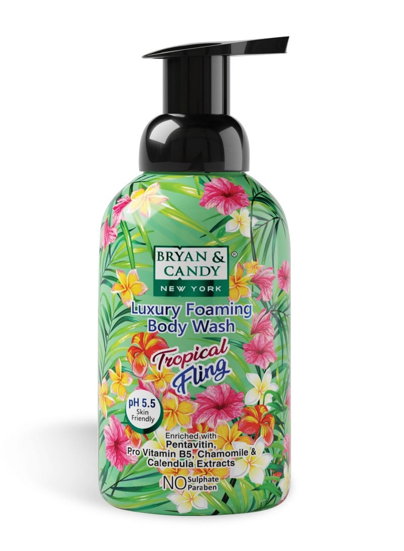 Bryan And Candy Tropical Fling Luxury Foaming Body Wash with Pentavitin Pro Vit B5 Argan Oil Chamomile Calendula Extracts Skin Friendly pH All Skin Types 400 Ml