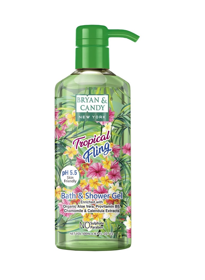 Bryan And Candy Tropical Fling Bath And Shower Gel Enriched with Organic Aloe Vera Pro Vitamin B5 Chamomile Calendula Extracts Skin Friendly pH 5.5 All Skin Types 500Ml Pack of 1