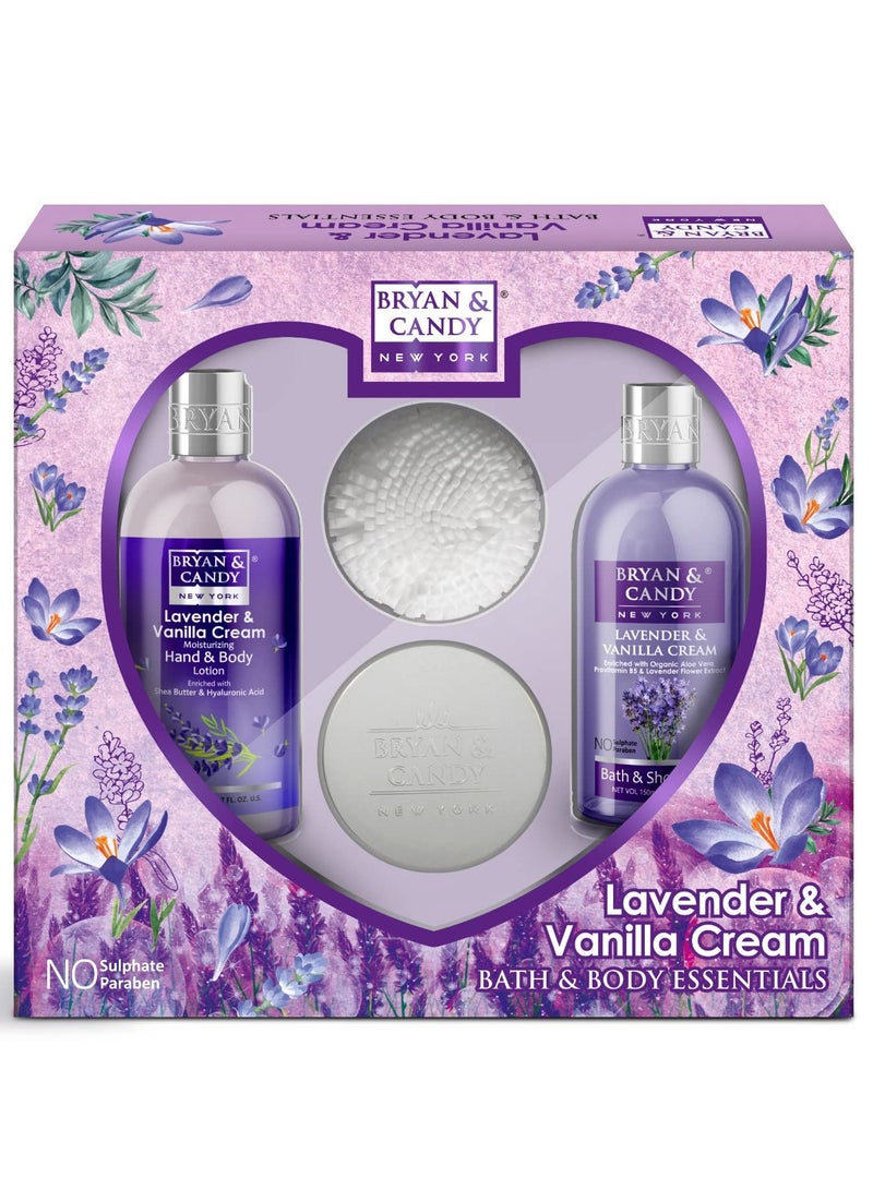 Bryan And Candy Lavender And Vanilla Cream Diwali Heart Kit Shower gel 150ML Hand And body Lotion 140ML Body Polish 100G Loofah Pack of 3