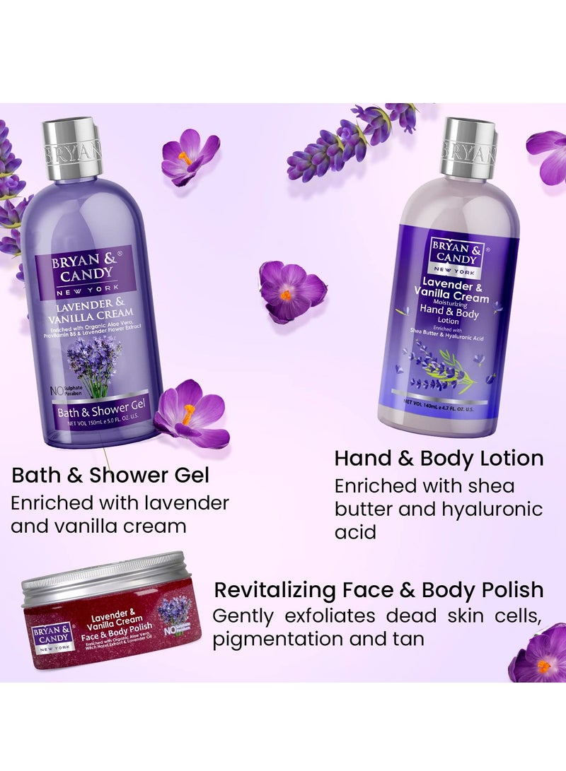 Bryan And Candy Lavender And Vanilla Cream Diwali Heart Kit Shower gel 150ML Hand And body Lotion 140ML Body Polish 100G Loofah Pack of 3