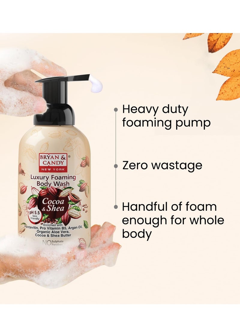 Bryan And Candy Cocoa Shea Luxury Foaming Body Wash with Pentavitin Pro Vit B5 Argan Oil Aloe Vera Cocoa Shea Butter Skin Friendly pH 5.5 All Skin Types 400 Ml