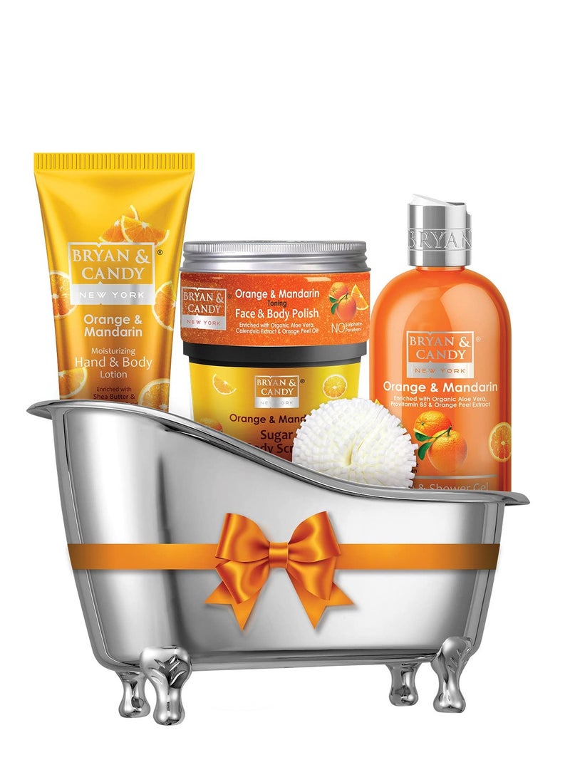 Bryan And Candy Orange Mandarin Bath Tub Kit Diwali Complete Spa Experience Shower Gel 300ML Hand And Body Lotion 125ML Body Scrub 100G