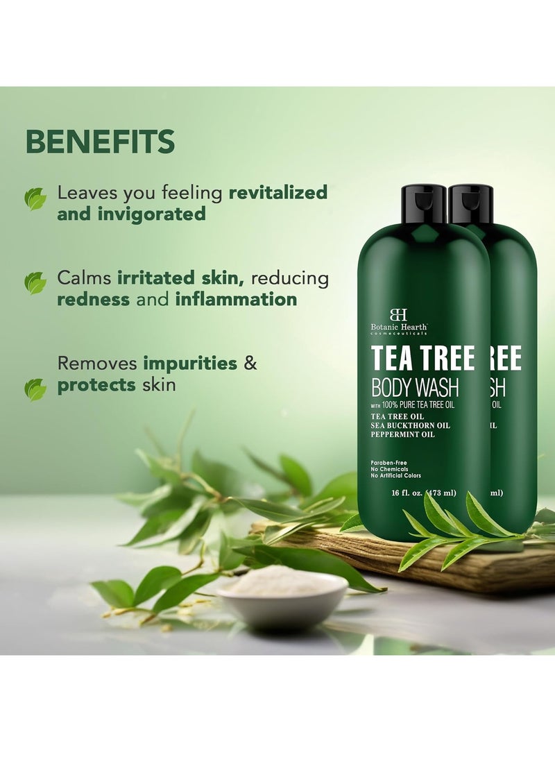 Botanic Hearth Tea Tree Body Wash, Helps Nail, Athletes Foot, Ringworms, Jock Itch, Acne, Eczema & Body Odor, Soothes Itching & Promotes Healthy Skin and Feet, Naturally Scented,16 fl oz 2 Pack