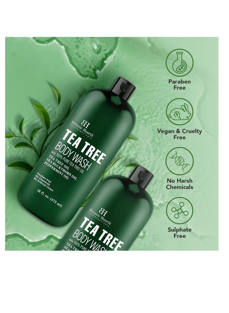 Botanic Hearth Tea Tree Body Wash, Helps Nail, Athletes Foot, Ringworms, Jock Itch, Acne, Eczema & Body Odor, Soothes Itching & Promotes Healthy Skin and Feet, Naturally Scented,16 fl oz 2 Pack