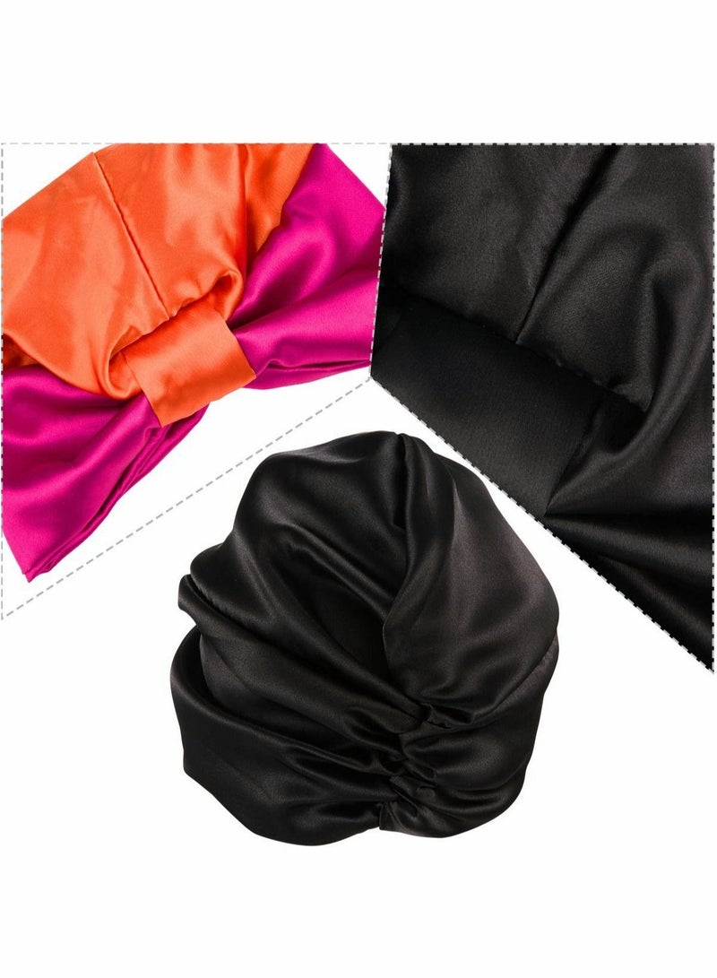 Sleep Cap Turban Hat Non slip Elastic Silk Bonnet, for Woman Girl Curly Long Hair, Satin Sleeping Cap for Hair Women, Oversized Design for All Length Thick Curly Hair (2Pcs)