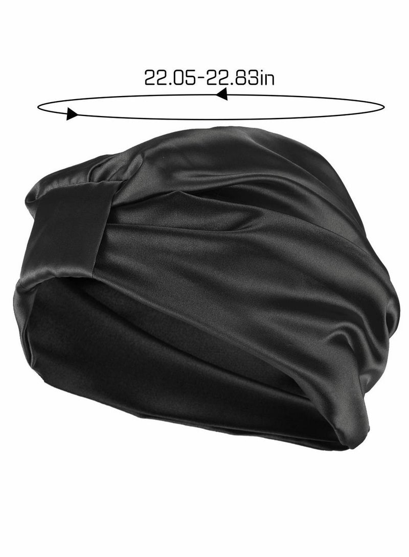 Sleep Cap Turban Hat Non slip Elastic Silk Bonnet, for Woman Girl Curly Long Hair, Satin Sleeping Cap for Hair Women, Oversized Design for All Length Thick Curly Hair (2Pcs)
