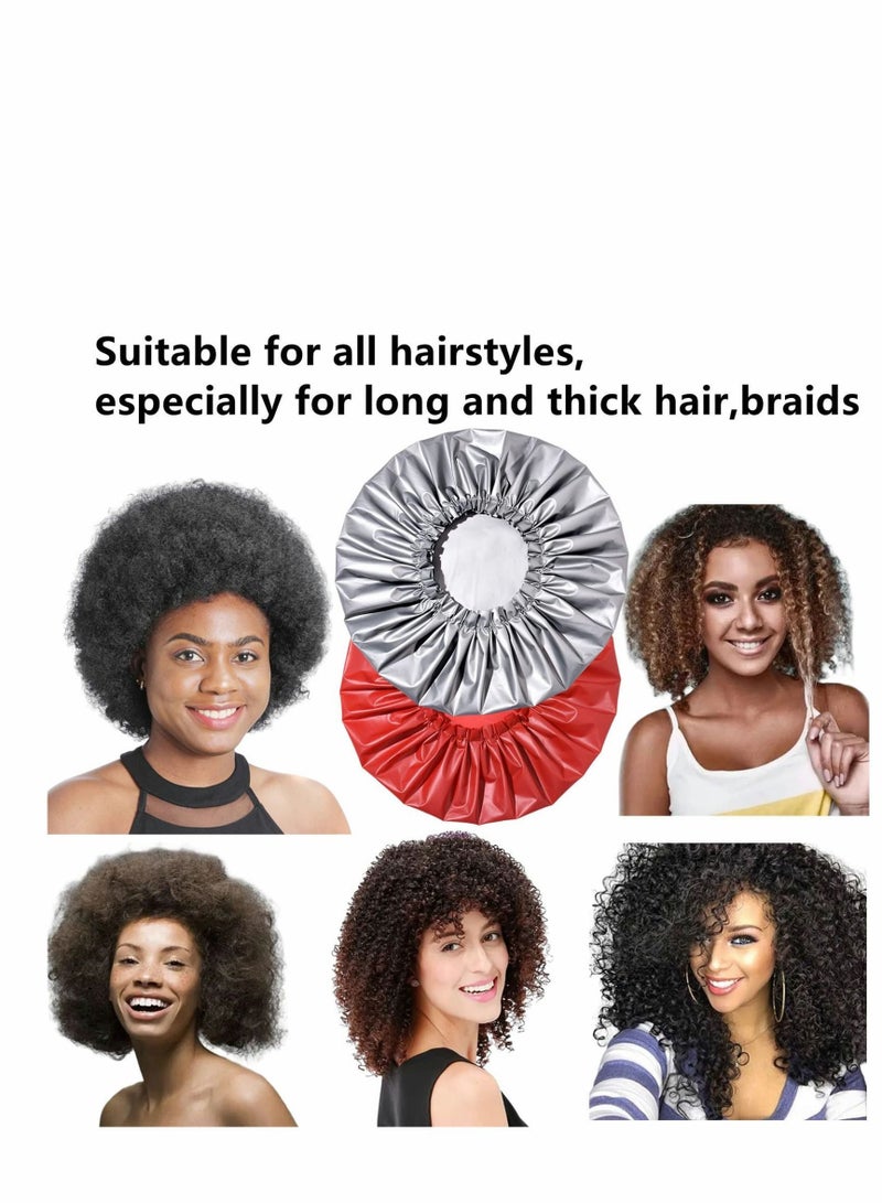 Shower Cap, 4 Packs Jumbo Caps for Women Reusable Waterproof with Adjustable Elastic Band, Long Thick Hair Bath