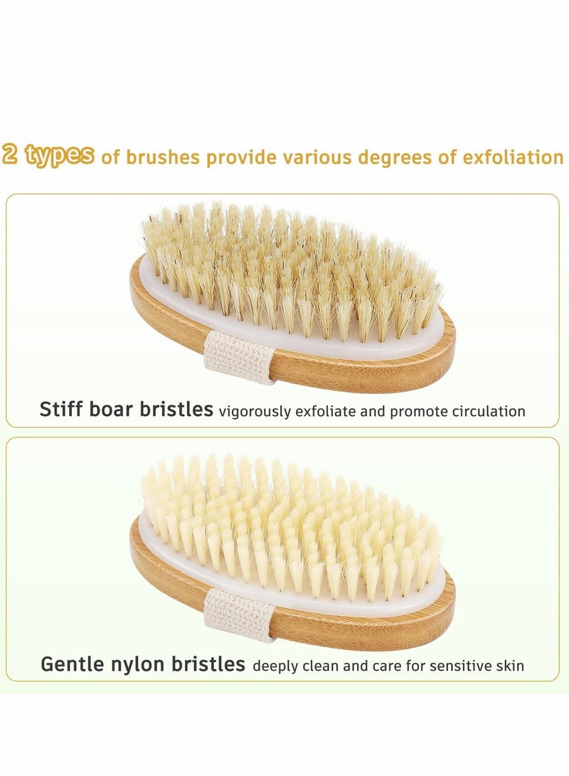 Body Brush Set for Wet or Dry Brushing - Natural Bristle Dry Brush for Exfoliating Skin