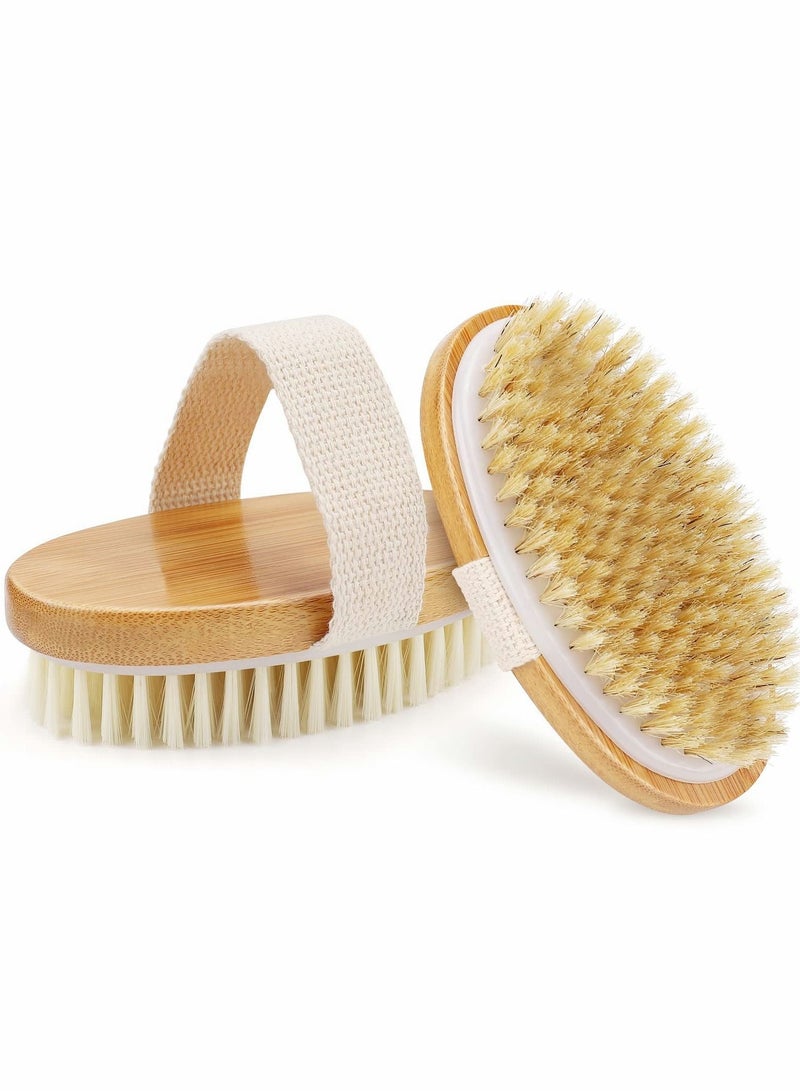 Body Brush Set for Wet or Dry Brushing - Natural Bristle Dry Brush for Exfoliating Skin
