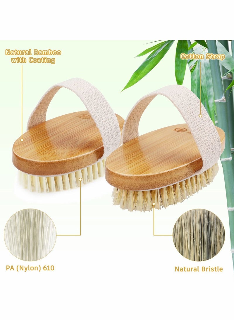 Body Brush Set for Wet or Dry Brushing - Natural Bristle Dry Brush for Exfoliating Skin