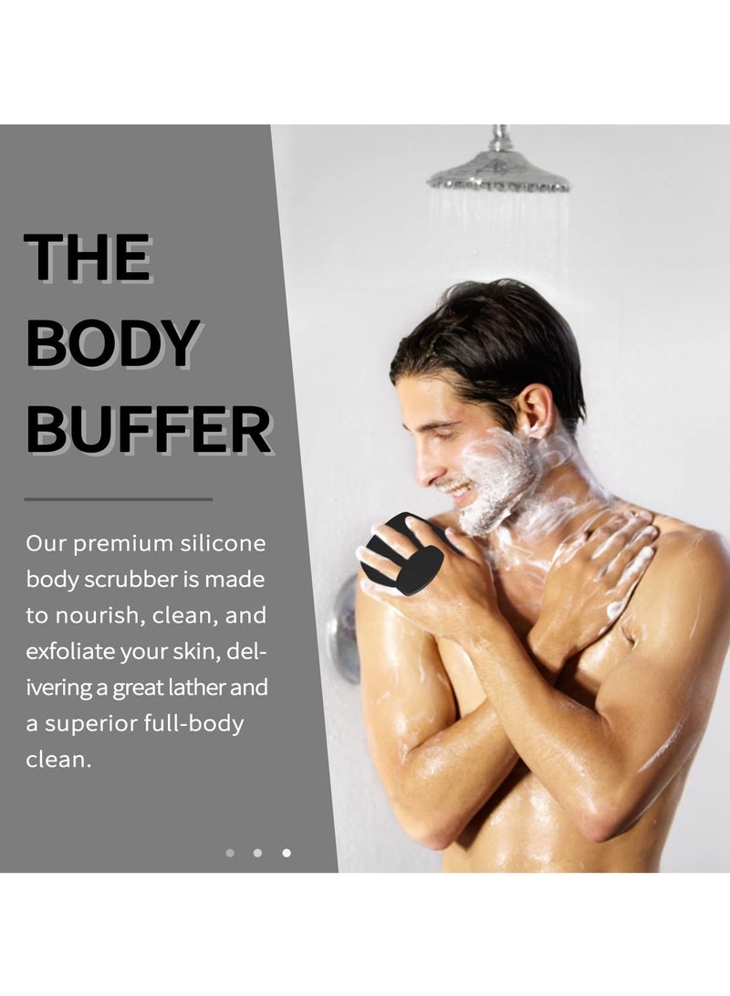 Body Scrubber, 2 Pcs Silicone Shower & Bathroom Accessory, Silicone Body Scrubber, Features Silicone-Grip Technology, Removable & Reusable Gentle Exfoliator Pad & Massager (Black + Grey)
