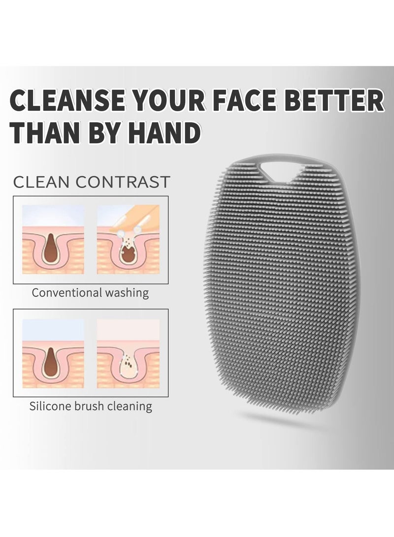 Body Scrubber, 2 Pcs Silicone Shower & Bathroom Accessory, Silicone Body Scrubber, Features Silicone-Grip Technology, Removable & Reusable Gentle Exfoliator Pad & Massager (Black + Grey)