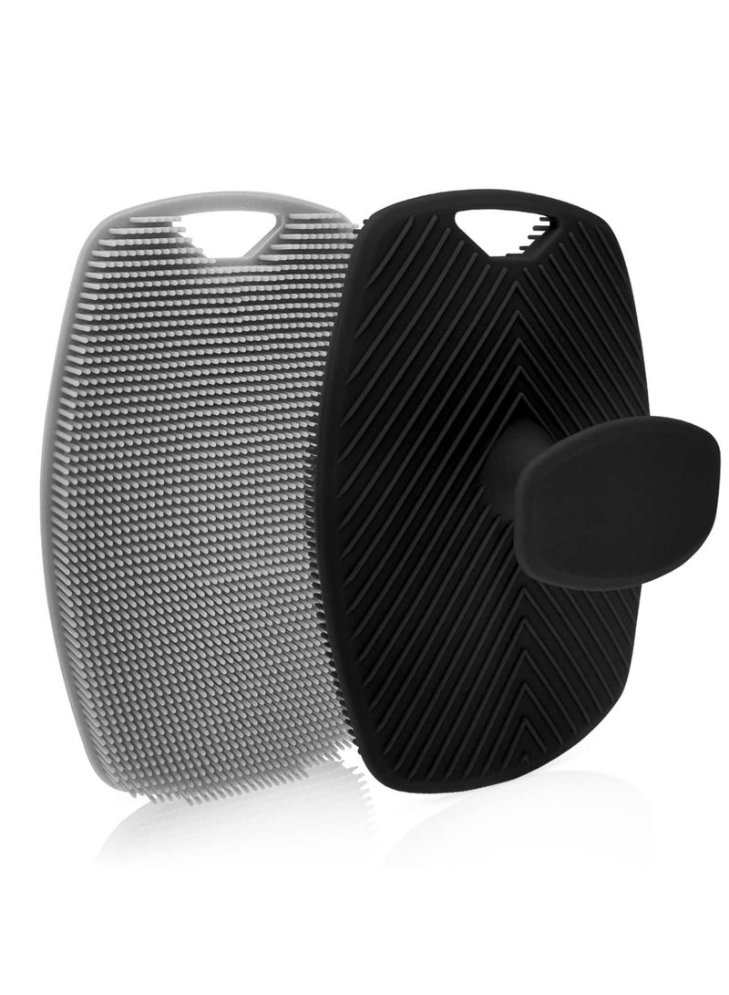 Body Scrubber, 2 Pcs Silicone Shower & Bathroom Accessory, Silicone Body Scrubber, Features Silicone-Grip Technology, Removable & Reusable Gentle Exfoliator Pad & Massager (Black + Grey)