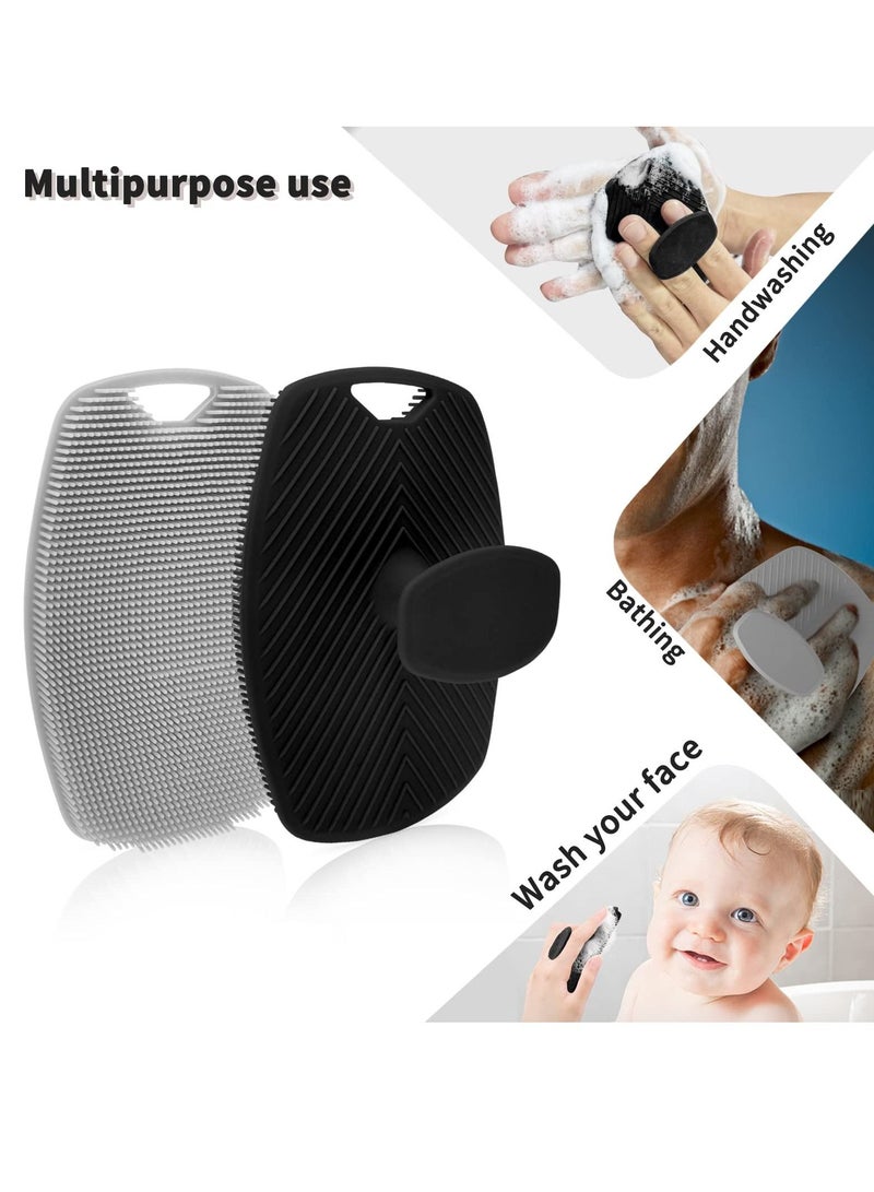 Body Scrubber, 2 Pcs Silicone Shower & Bathroom Accessory, Silicone Body Scrubber, Features Silicone-Grip Technology, Removable & Reusable Gentle Exfoliator Pad & Massager (Black + Grey)