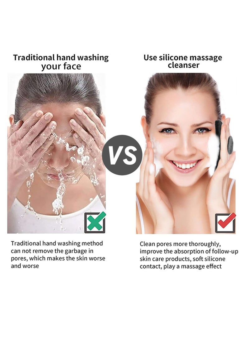 Body Scrubber, 2 Pcs Silicone Shower & Bathroom Accessory, Silicone Body Scrubber, Features Silicone-Grip Technology, Removable & Reusable Gentle Exfoliator Pad & Massager (Black + Grey)