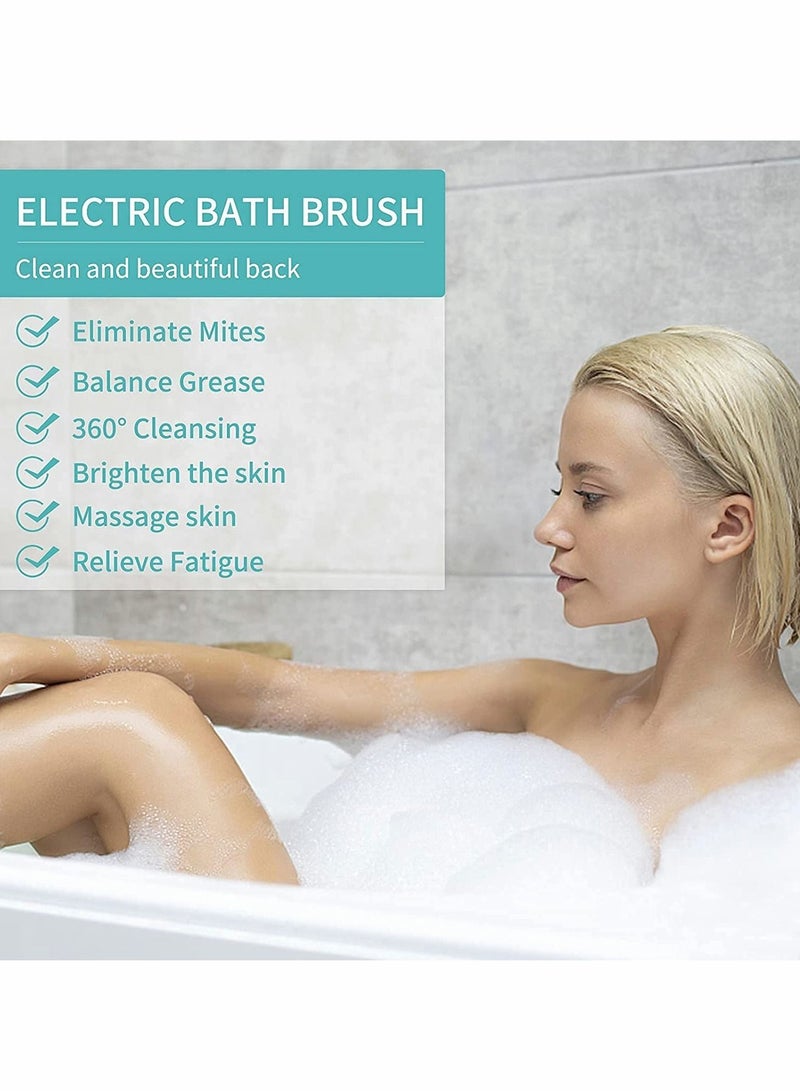 Electric Shower Brush Rechargeable Rotating Long Handle Back Scrubber Suitable for Body Cleansing Exfoliation Waterproof and Non-Slip with 4 Types of Brush Heads (Blue)