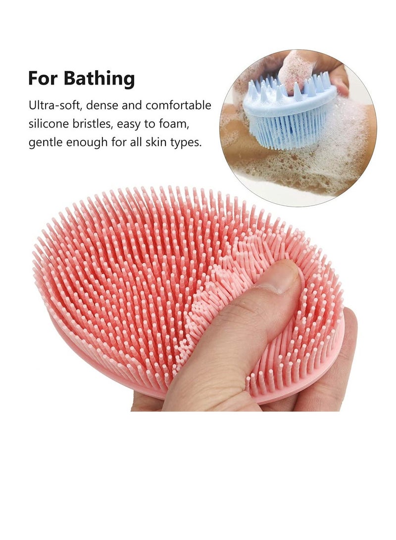 2 In 1 Bath and Shampoo Brush, Shower Silicone Body Scrub, Exfoliating Body Brush, High Quality Silicone Loofah, Scalp Massager, Brush, Wet and Dry, Easy to Clean (2 PCS, Blue, Pink)