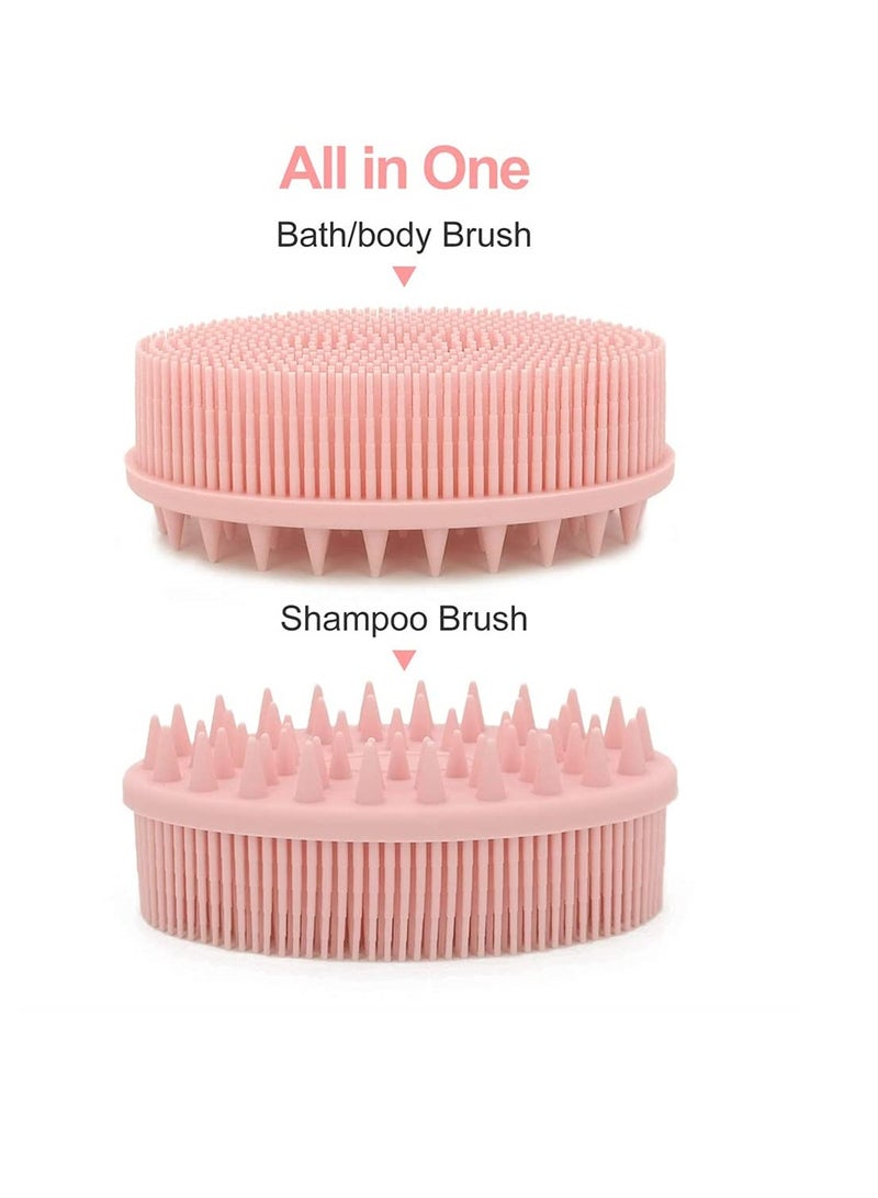 2 In 1 Bath and Shampoo Brush, Shower Silicone Body Scrub, Exfoliating Body Brush, High Quality Silicone Loofah, Scalp Massager, Brush, Wet and Dry, Easy to Clean (2 PCS, Blue, Pink)