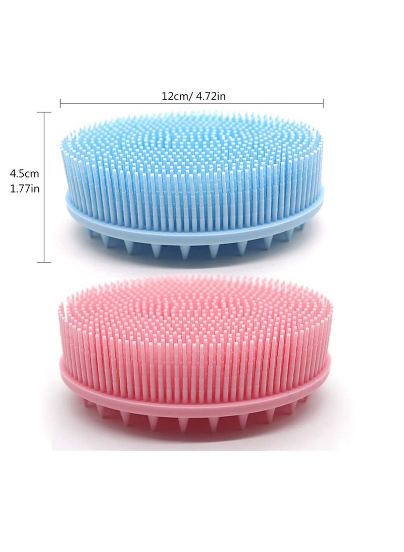 2 In 1 Bath and Shampoo Brush, Shower Silicone Body Scrub, Exfoliating Body Brush, High Quality Silicone Loofah, Scalp Massager, Brush, Wet and Dry, Easy to Clean (2 PCS, Blue, Pink)