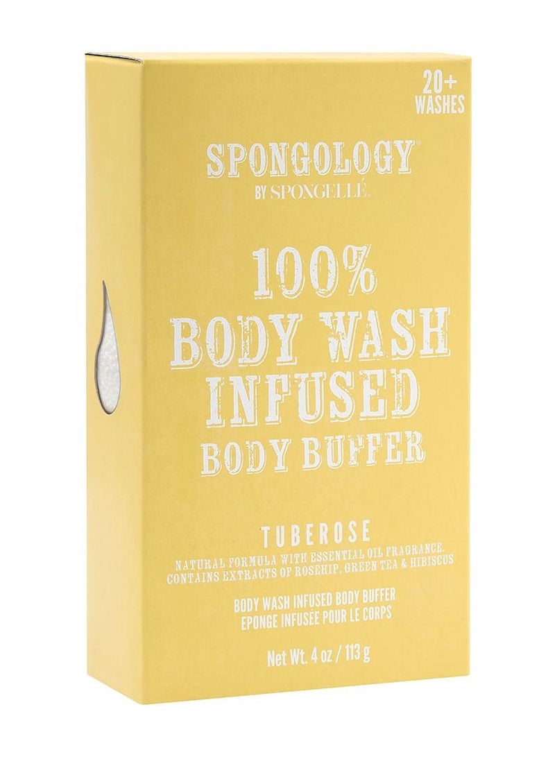 Spongellé Spongology Tuberose Body Buffer- 1 unit, 20+ Washes, Cruelty-Free, Exfoliating Bath Sponge with Rosehip and Hibiscus Extracts