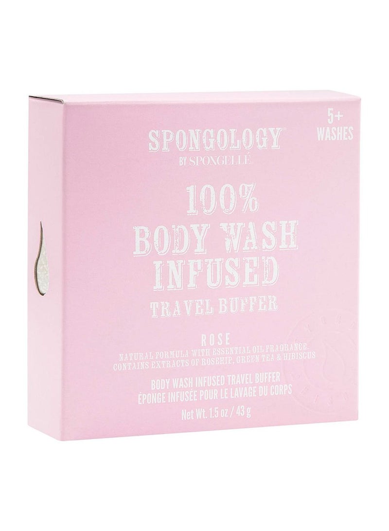 Spongellé Spongology Rose Travel Buffer- 1 unit, 5+ Washes, Cruelty-Free, Exfoliating Bath Sponge with Rosehip and Hibiscus Extracts