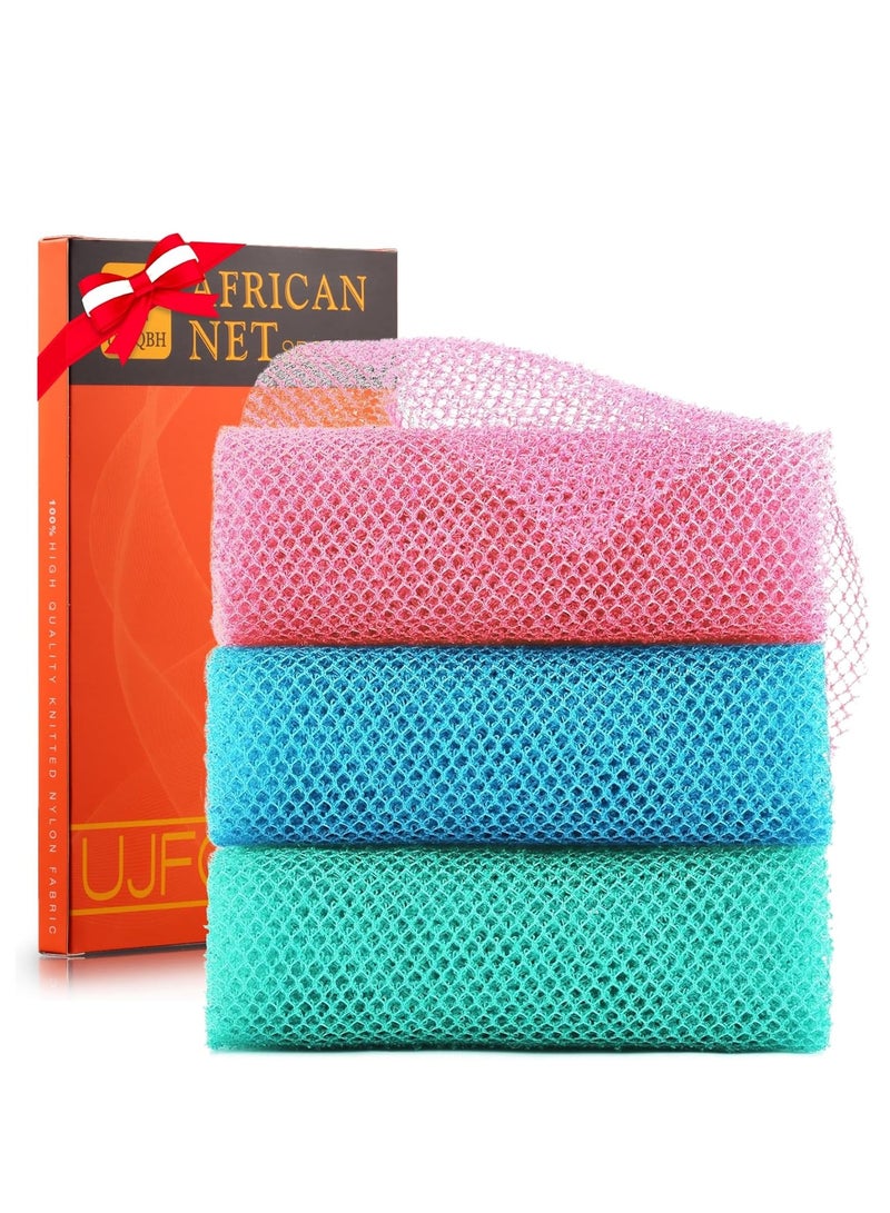 3 pieces long african bath sponge exfoliating body scrubber back scrubber skin smoother great for daily use pink blue green