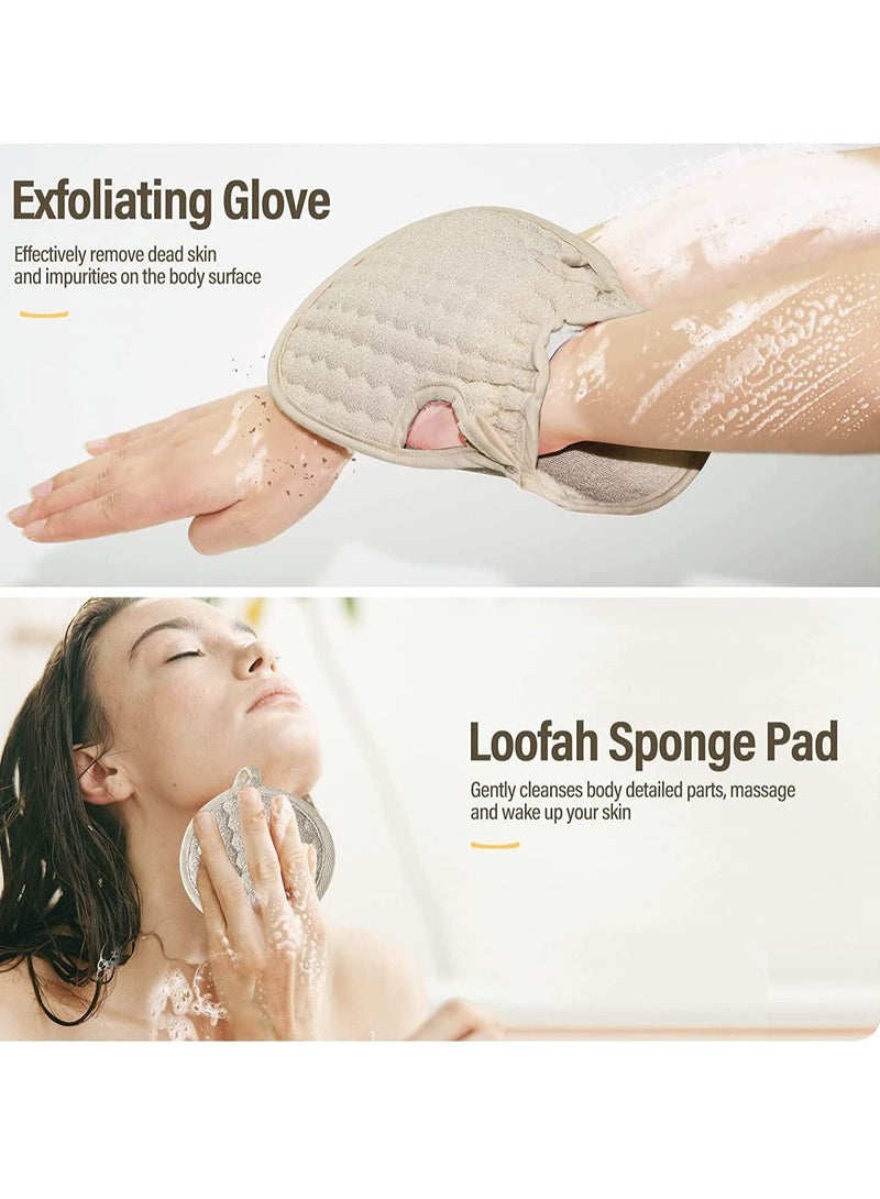 Exfoliating Back Scrubber for Shower, 2 PCS Loofah with Glove and Sponge Pad Set, Long Deep Clean Washer Bath Men Women (36.5*4.5 inch)