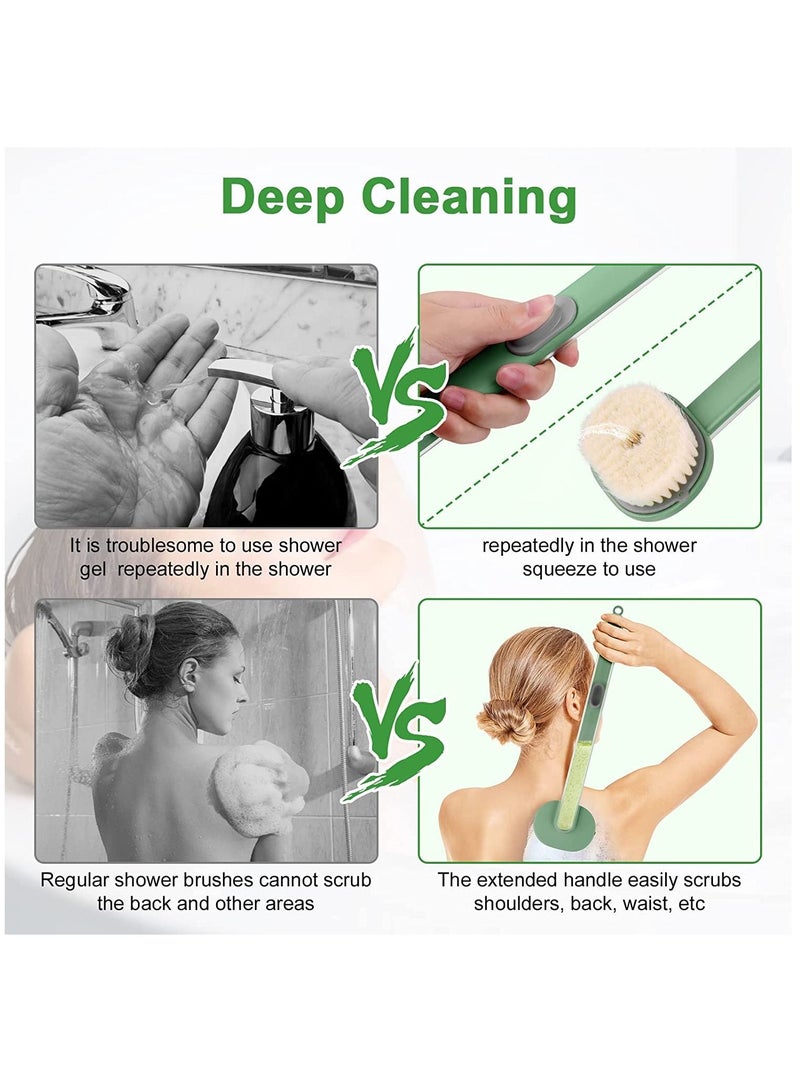 Long Handle Bath Massage Cleaning Brush with Soap Dispenser, Back for Shower, Exfoliating Storable Body Wash