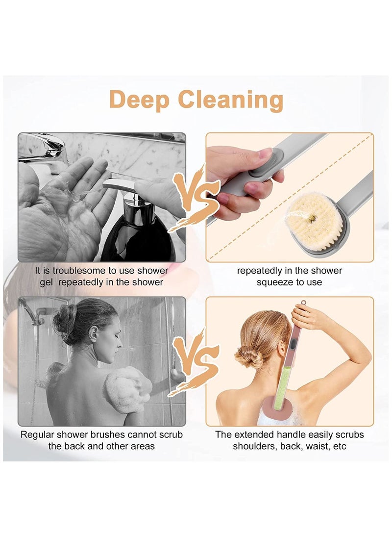 Long Handle Bath Massage Cleaning Brush with Soap Dispenser, Back for Shower, Exfoliating Storable Body Wash