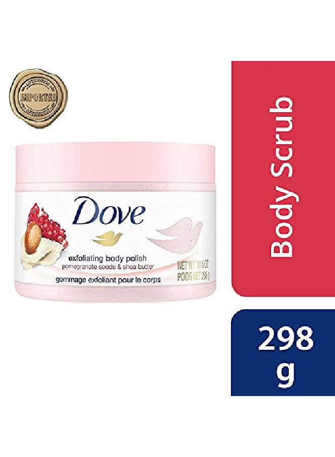 Body Polish Exfoliating Scrub, Moisturizing Shea Butter And Pomegranate Seeds ; Nourishes & Conditions Soft Skin ; Sulphate Free, 298Gm