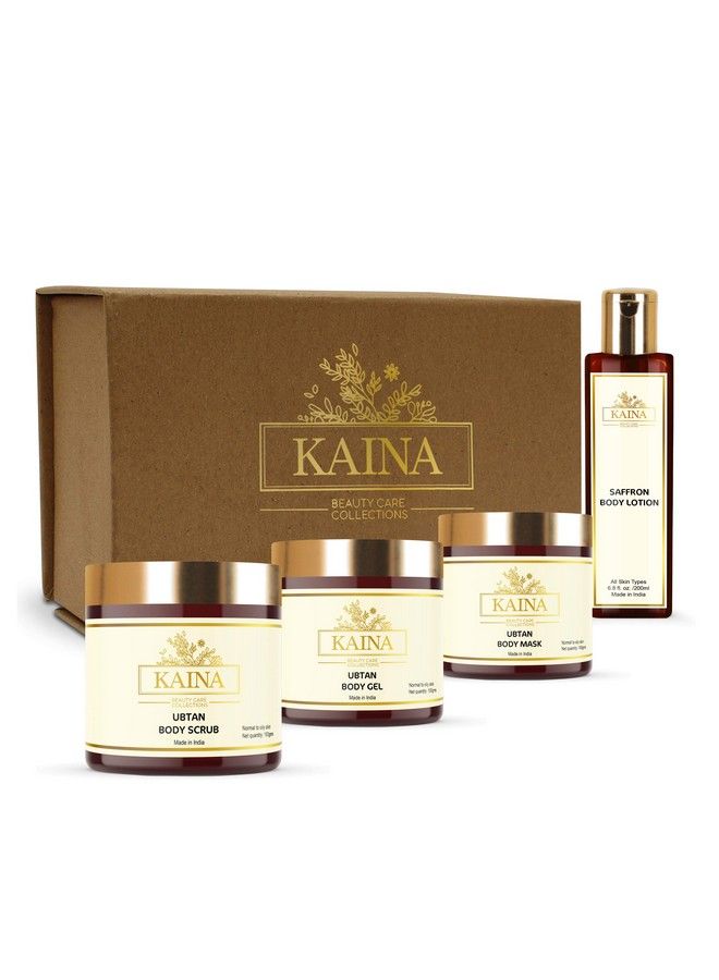 Kaina Ubtan Body Polishing Kit For Skin Nourishing With Saffron & Olive Oil ; Organic Herbs; Tan Removal; Intense Moisturization ; A Combo Of Body Scrub Body Gel Body Mask & Body Lotion