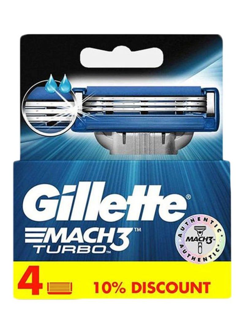 4-Piece Mach3 Turbo Razor Blades Blue/Silver