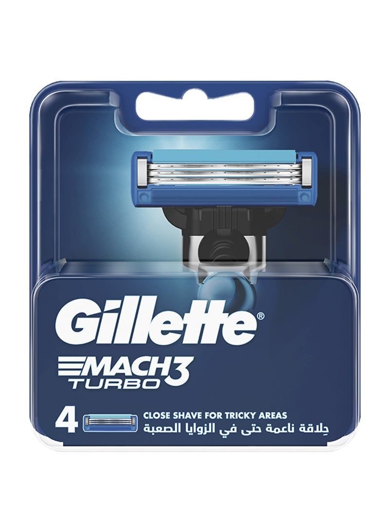 Mach3 Turbo 3D 4 Blade Refills Silver/Blue