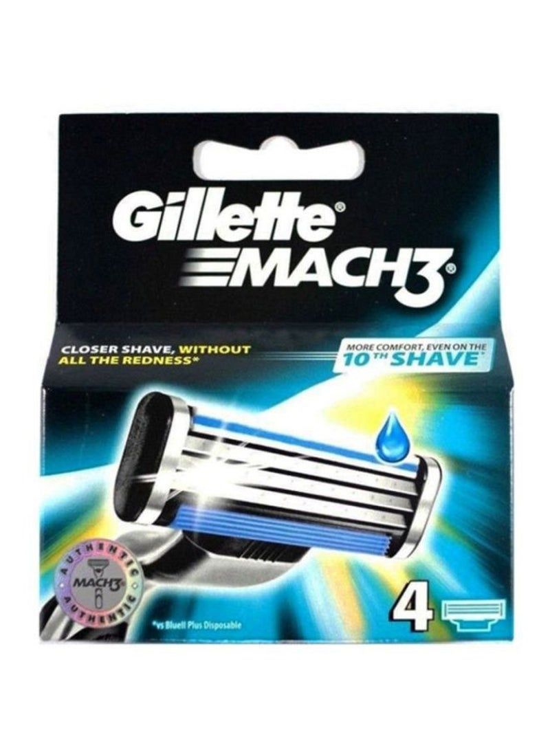 4-Piece Mach3 Razor Refill Cartridges Blue/Silver