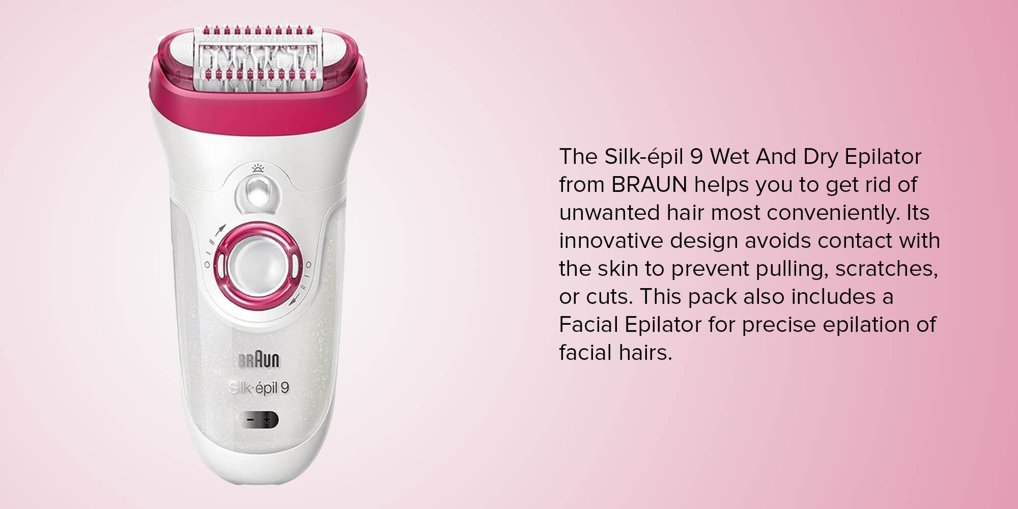 Silk-Epil 9 9-538 Wet And Dry Epilator With 3 Extras White/Pink